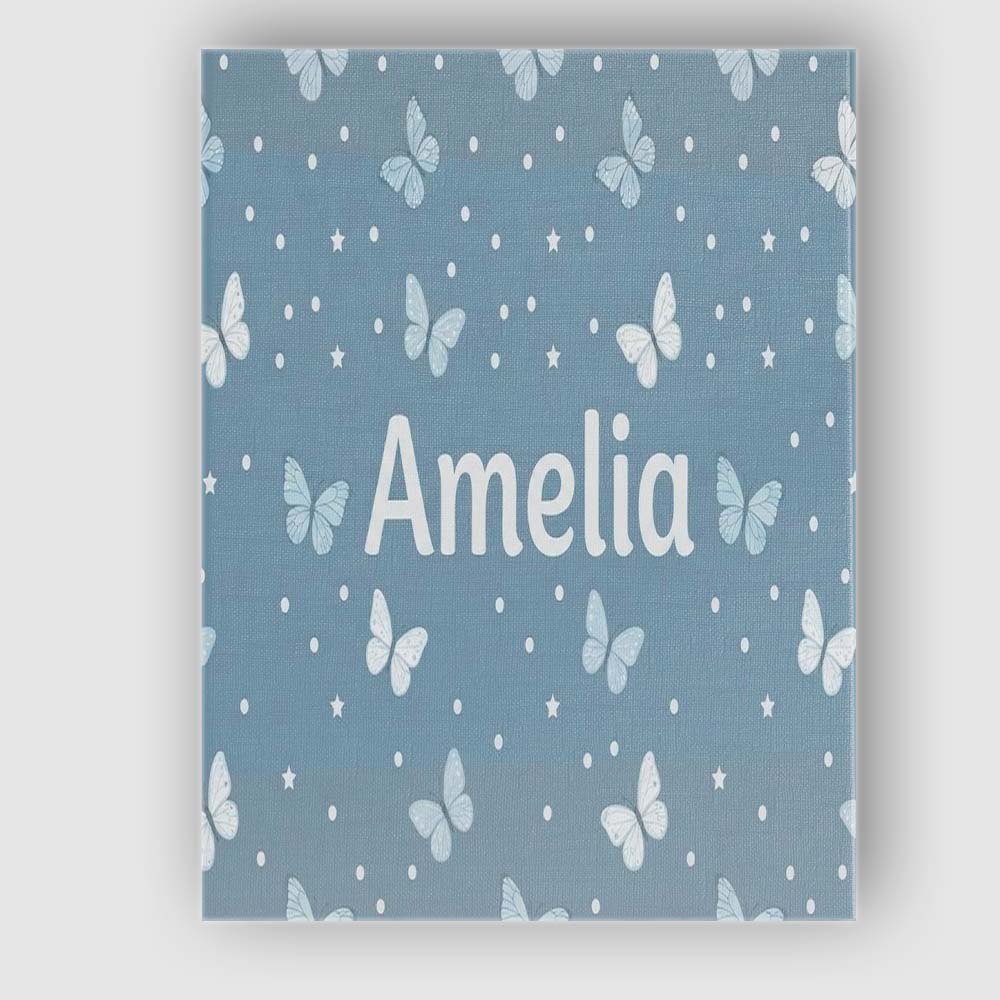 Personalised Name Blue Butterflies Stars Custom Unique Gift Idea Elegant Feature Canvas Wall Art Print Decor Picture Ready to Hang