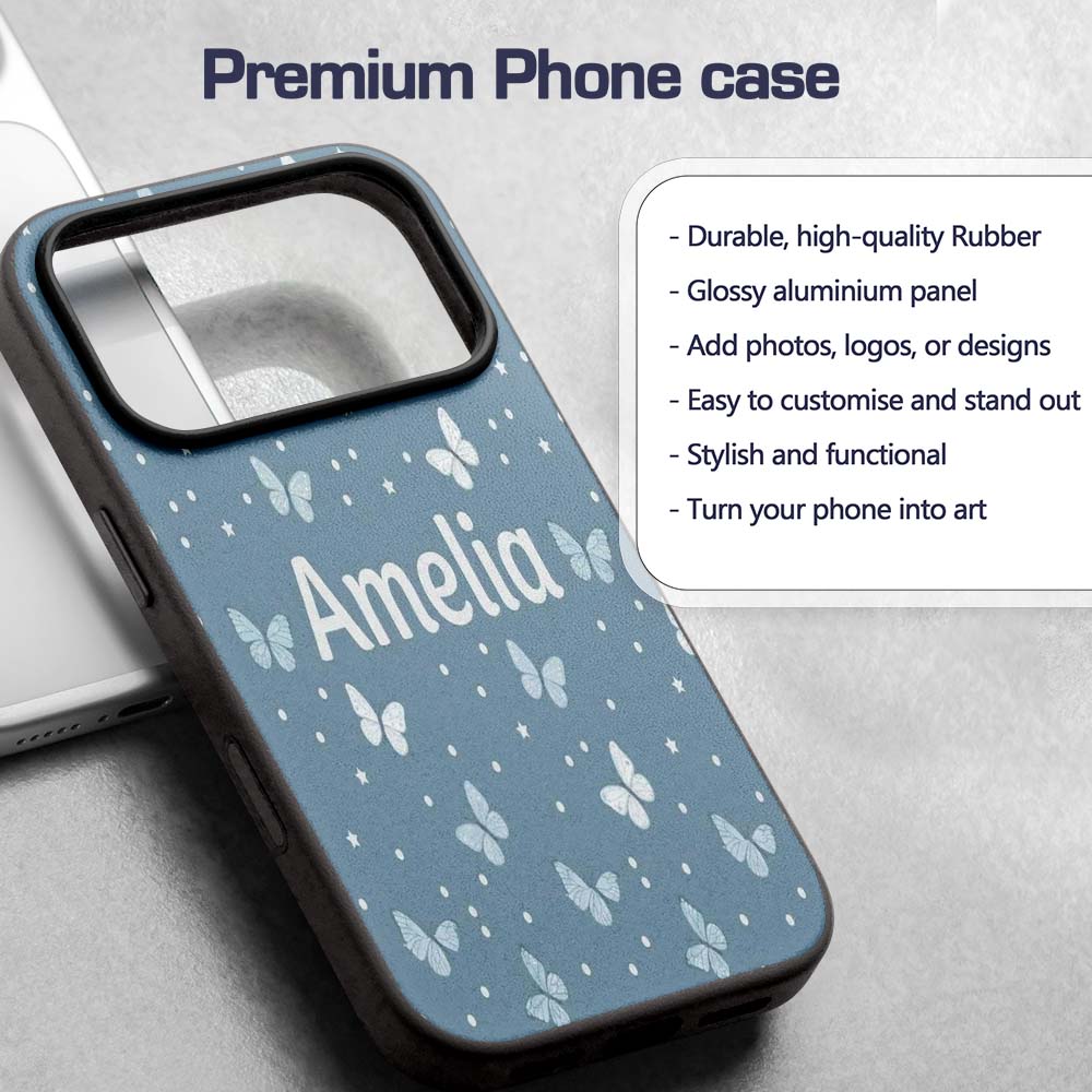Blue Butterflies Stars Dreamy Sky Printed Design Custom Name Protective Phone Case Mobile Cover Durable Everyday Smartphone Shock Resistant