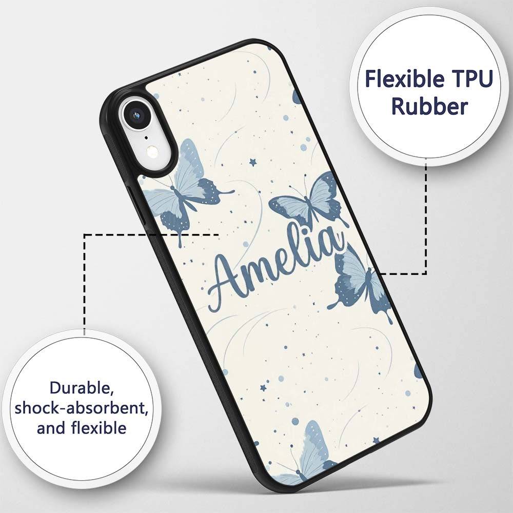 Blue Butterflies Stars Night Sky Seamless Pattern Custom Name Protective Phone Case Mobile Cover Durable Everyday Smartphone Shock Resistant