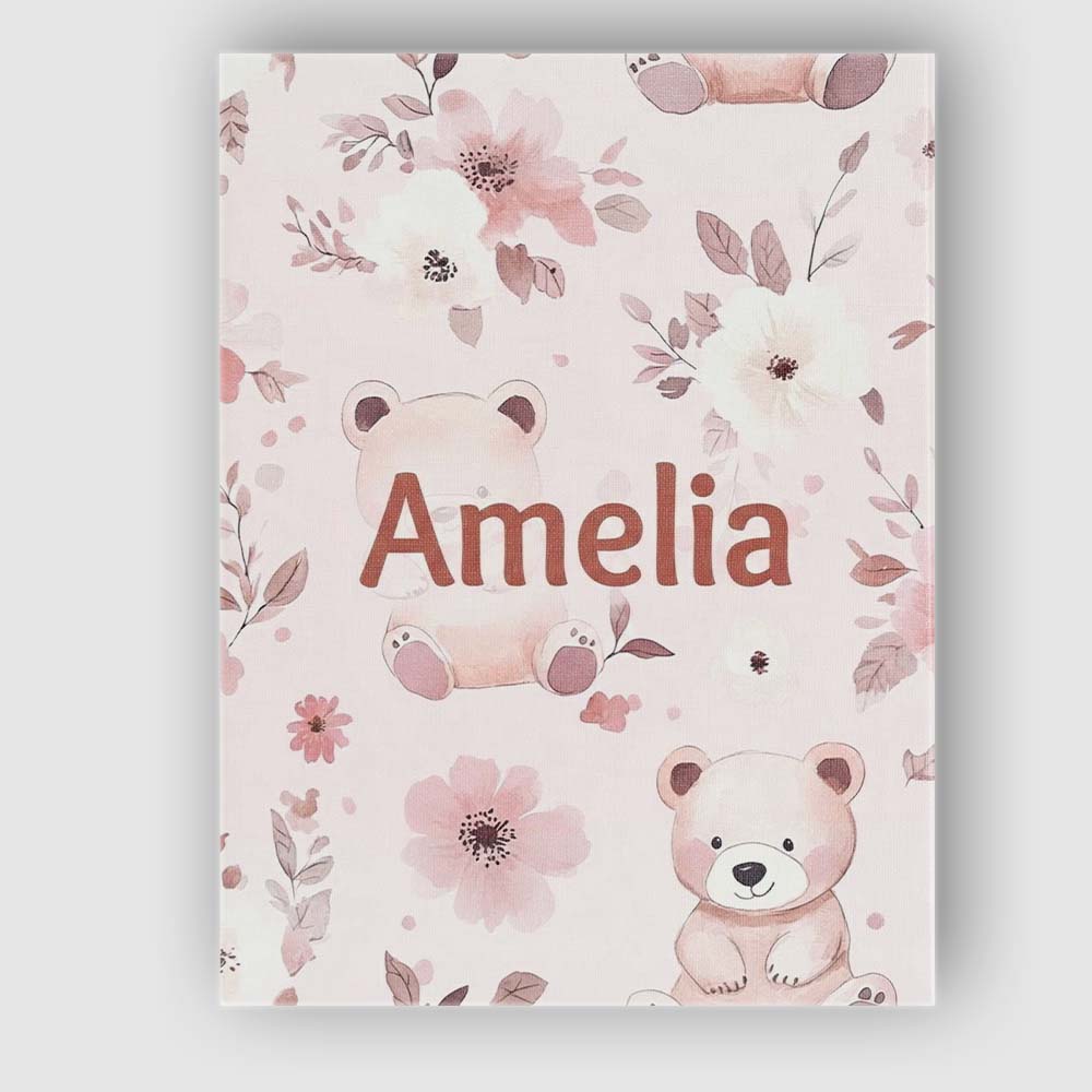Personalised Name Cute Teddy Bear Pink Custom Modern Room Accent Elegant Feature Canvas Wall Art Print Decor Picture Ready to Hang