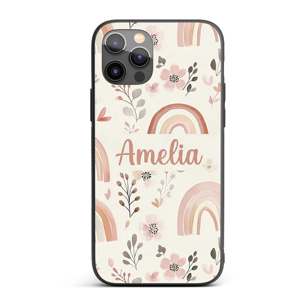 Pastel Rainbow Floral Seamless Pattern Soft Pink Custom Name Protective Phone Case Mobile Cover Durable Everyday Smartphone Shock Resistant
