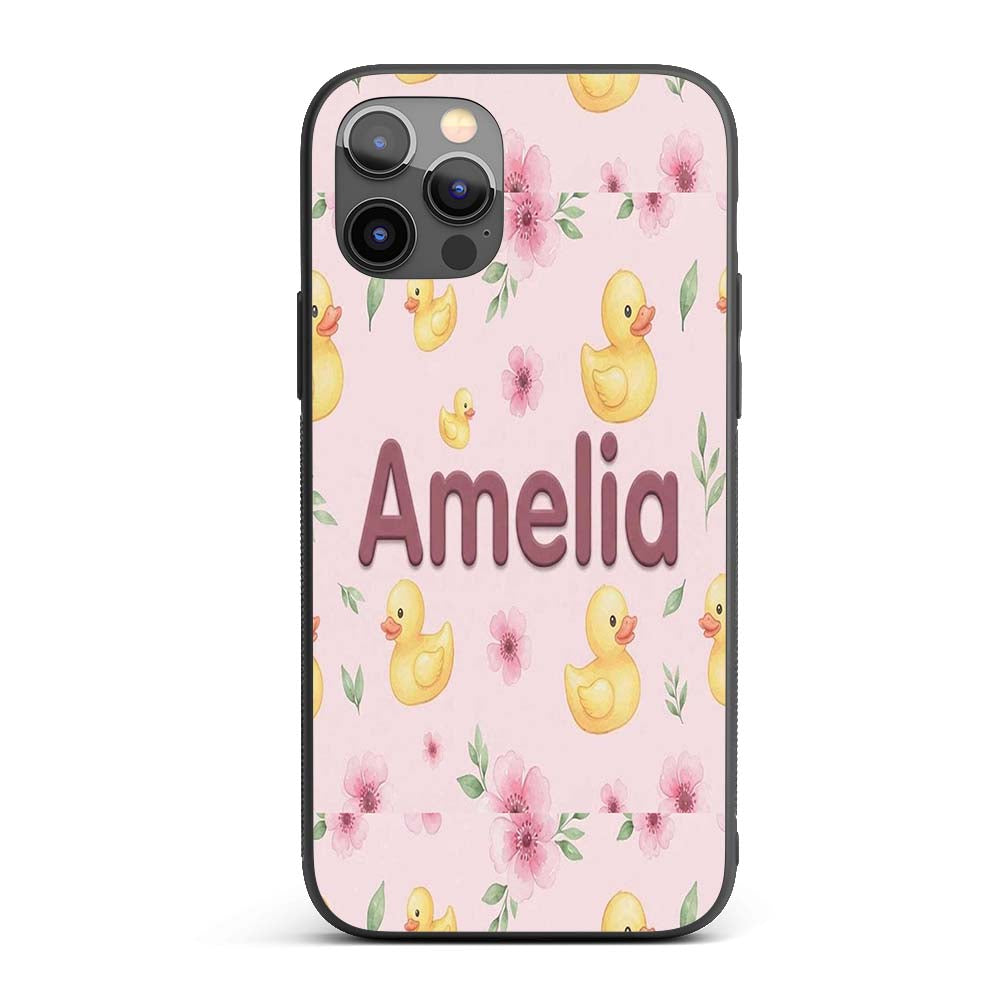 Cute Yellow Duck Floral Seamless Pattern Soft Custom Name Protective Phone Case Mobile Cover Durable Everyday Smartphone Shock Resistant