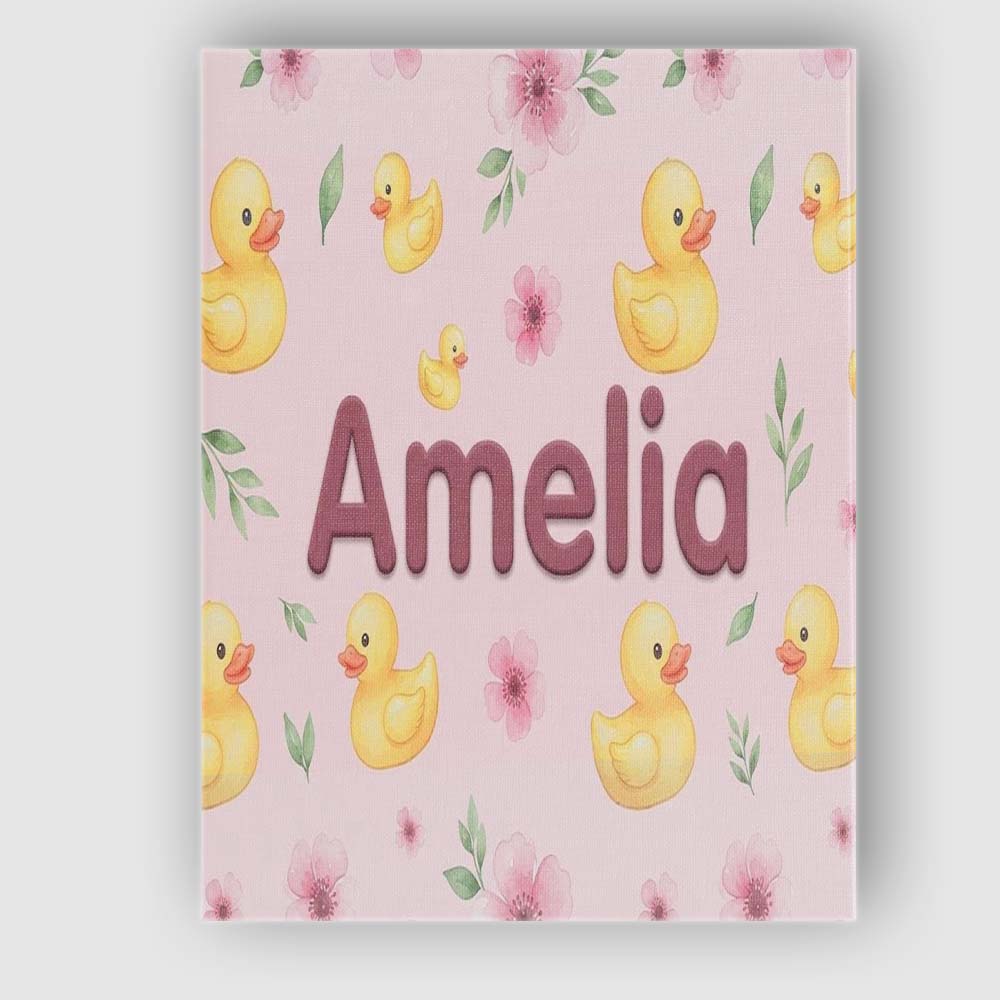 Personalised Name Cute Yellow Duck Floral Custom Unique Gift Idea Elegant Feature Canvas Wall Art Print Decor Picture Ready to Hang