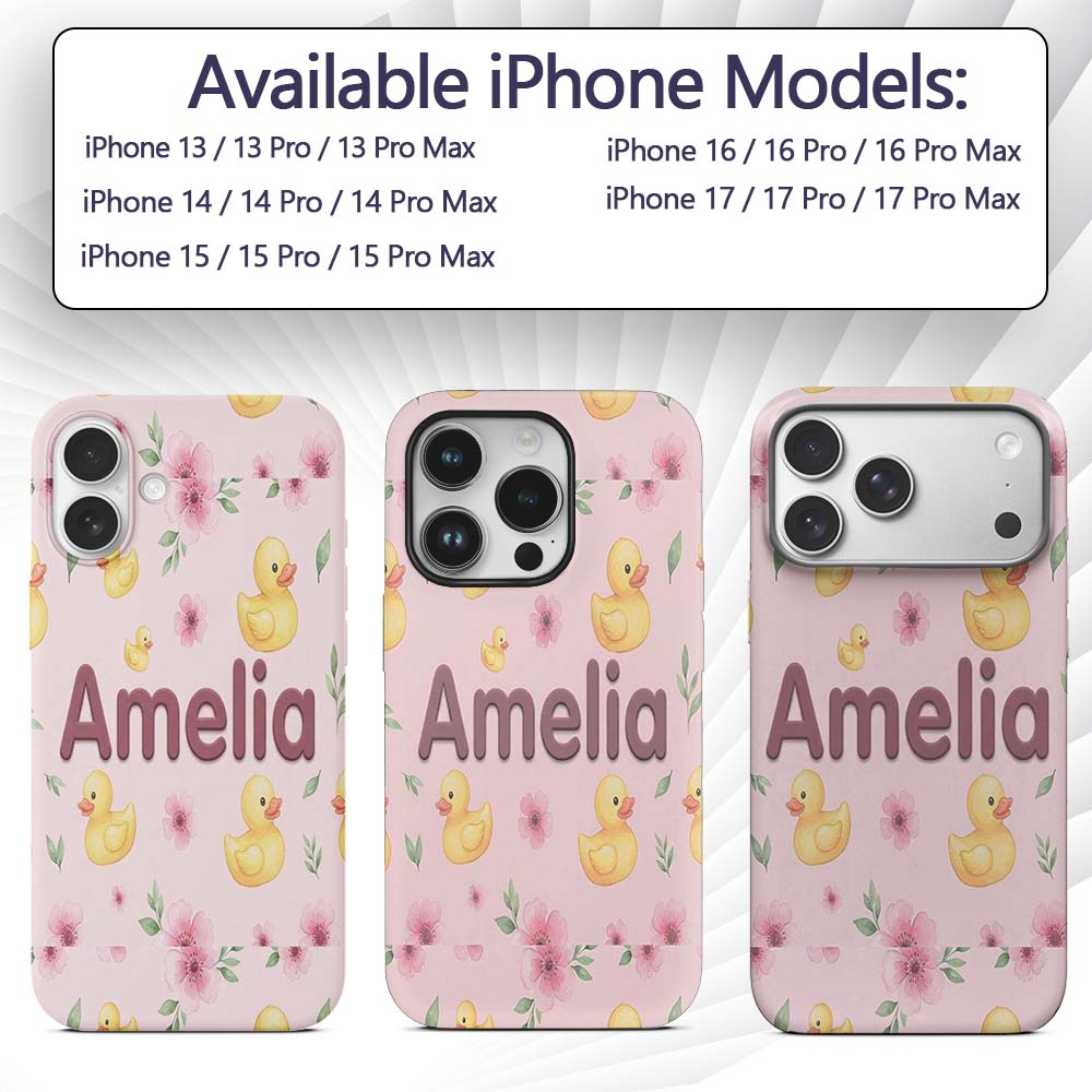 Cute Yellow Duck Floral Seamless Pattern Soft Custom Name Protective Phone Case Mobile Cover Durable Everyday Smartphone Shock Resistant