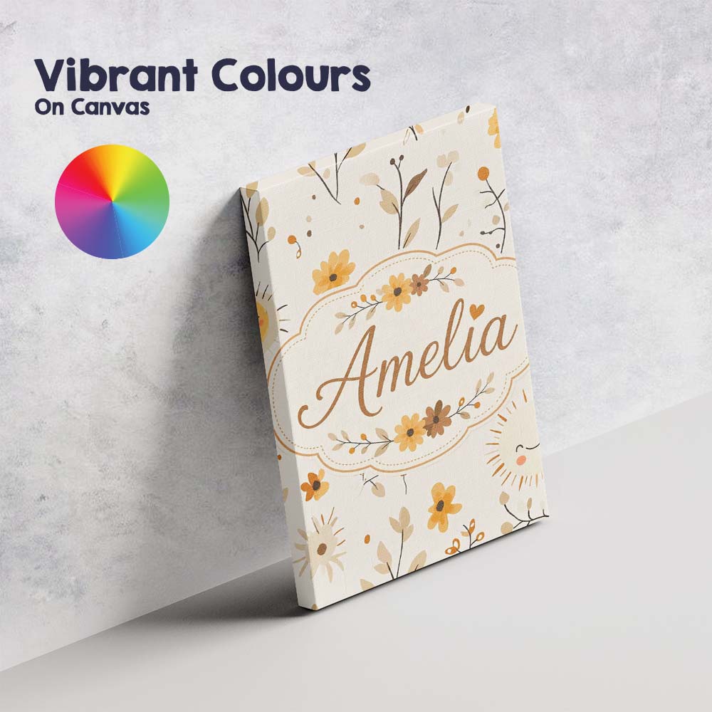 Personalised Name Cute Smiling Sun Floral Custom Unique Gift Idea Elegant Feature Canvas Wall Art Print Decor Picture Ready to Hang
