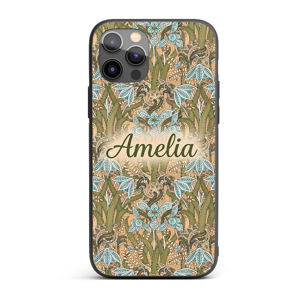 William Morris Style Blue Floral Seamless Pattern Custom Name Protective Phone Case Mobile Cover Durable Everyday Smartphone Shock Resistant
