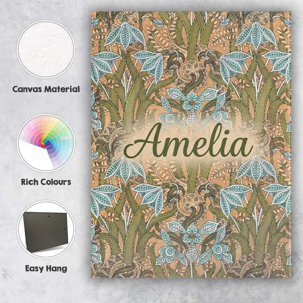 Personalised Name William Morris Style Blue Custom Bespoke Interior Contemporary Canvas Wall Art Print Decor Picture Ready to Hang
