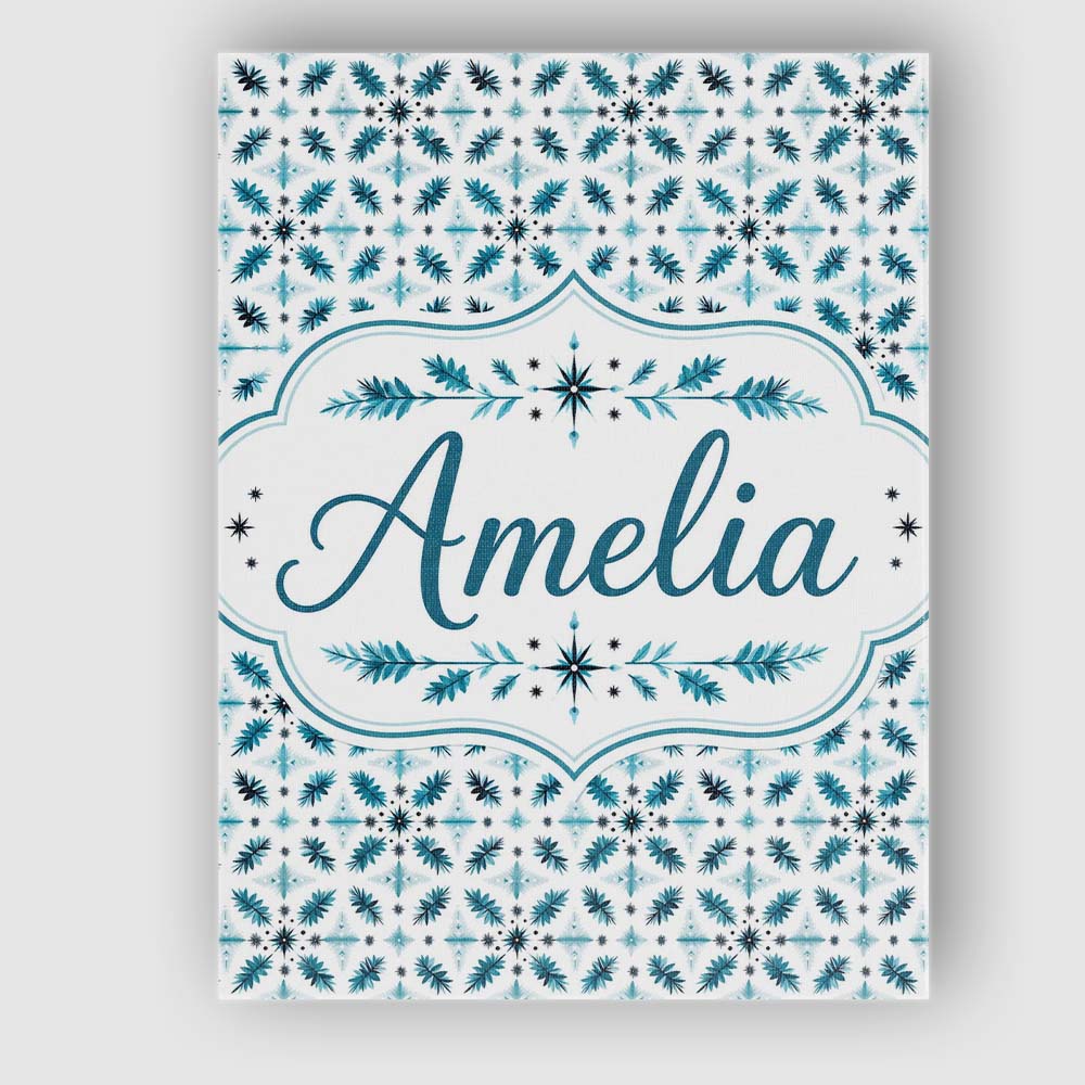 Personalised Name Teal Snowflake Geometric Custom Unique Gift Idea Elegant Feature Canvas Wall Art Print Decor Picture Ready to Hang