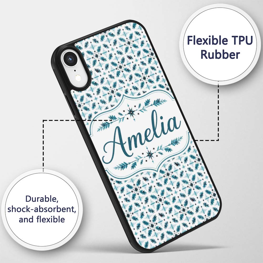 Teal Snowflake Geometric Seamless Pattern Winter Custom Name Protective Phone Case Mobile Cover Durable Everyday Smartphone Shock Resistant