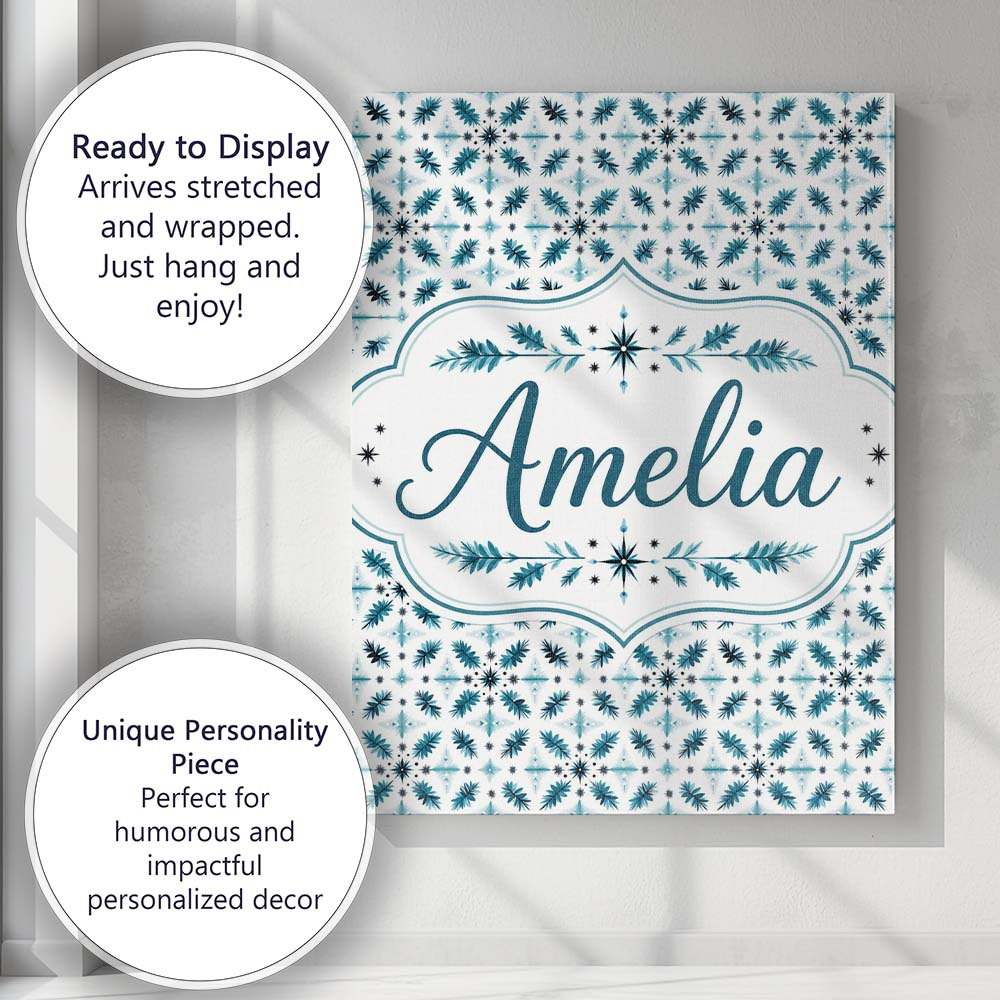 Personalised Name Teal Snowflake Geometric Custom Unique Gift Idea Elegant Feature Canvas Wall Art Print Decor Picture Ready to Hang