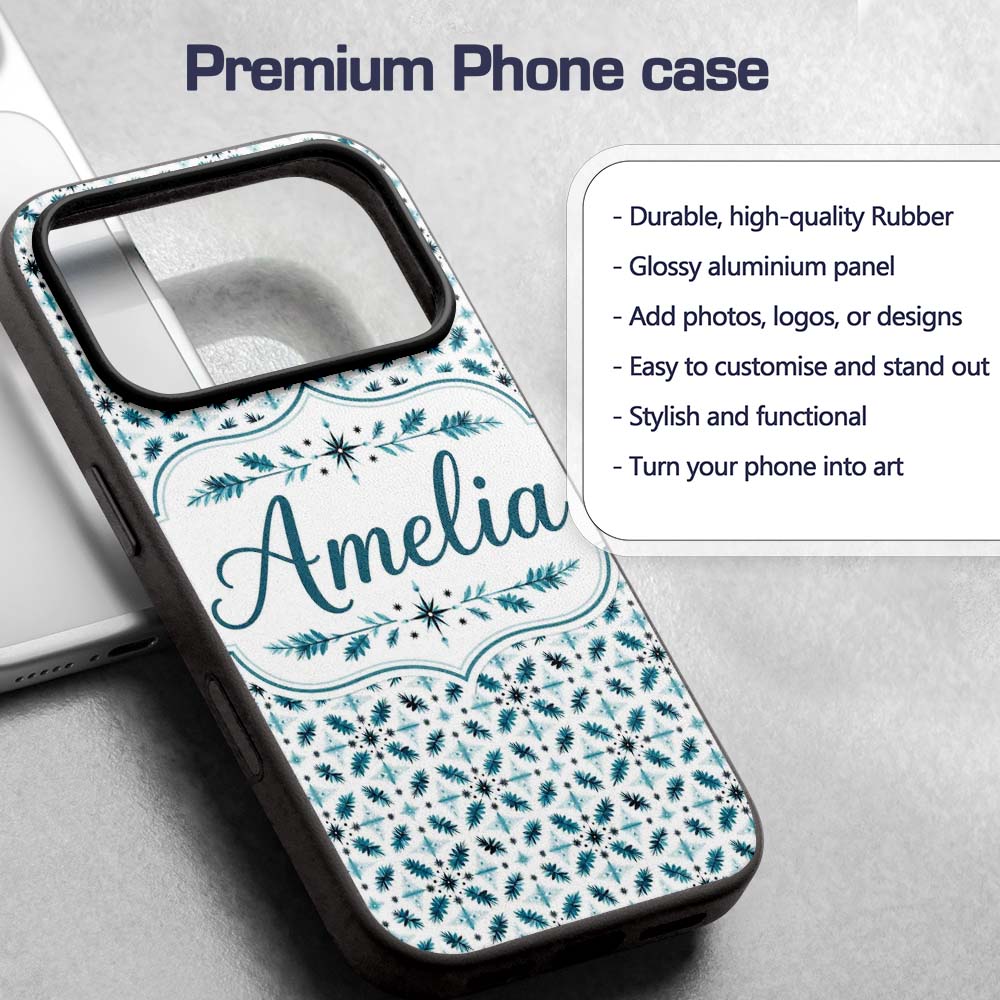 Teal Snowflake Geometric Seamless Pattern Winter Custom Name Protective Phone Case Mobile Cover Durable Everyday Smartphone Shock Resistant