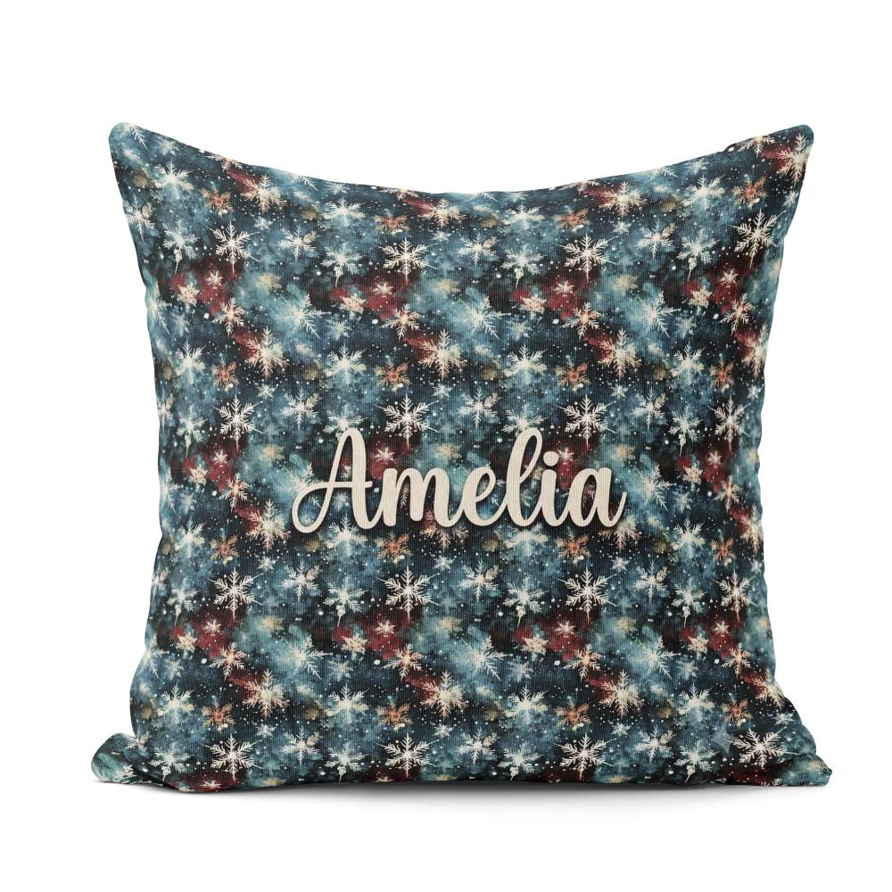 Custom Name Galaxy Snowflake Star Seamless Pattern Cosmic Winter Square Filled Cushion Throw Pillow Sofa Bed Home Decor Zip Washable UK Made