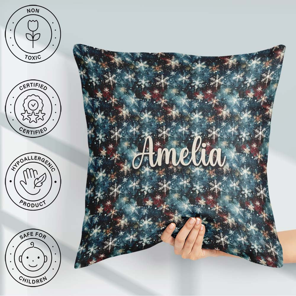 Custom Name Galaxy Snowflake Star Seamless Pattern Cosmic Winter Square Filled Cushion Throw Pillow Sofa Bed Home Decor Zip Washable UK Made