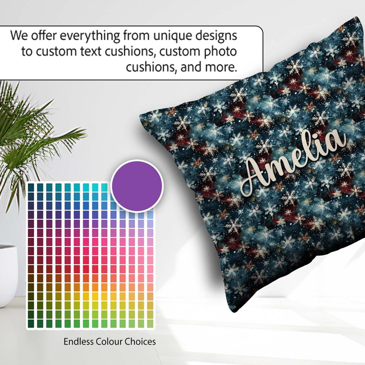 Custom Name Galaxy Snowflake Star Seamless Pattern Cosmic Winter Square Filled Cushion Throw Pillow Sofa Bed Home Decor Zip Washable UK Made