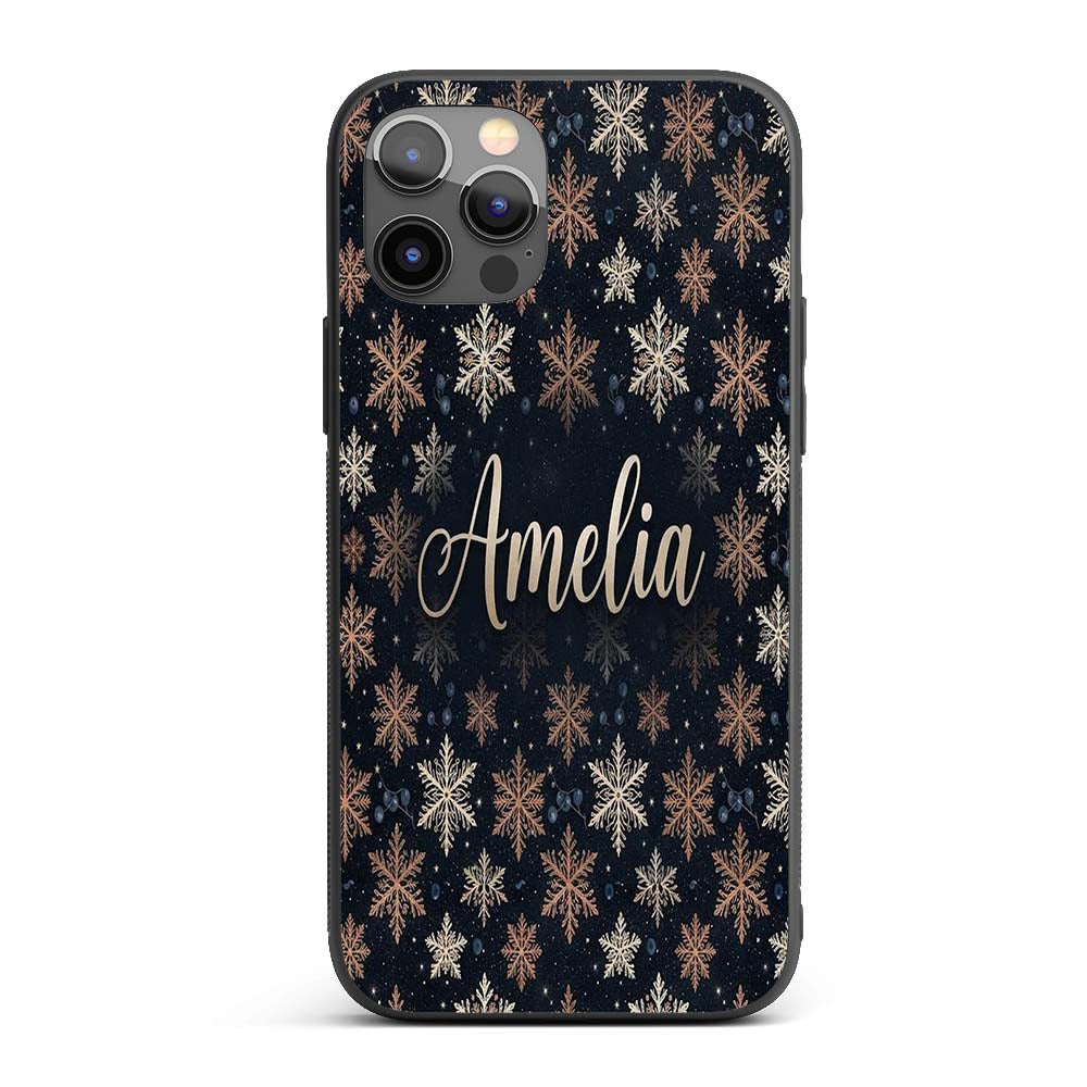 Elegant Gold Snowflake Dark Winter Printed Design Custom Name Protective Phone Case Mobile Cover Durable Everyday Smartphone Shock Resistant
