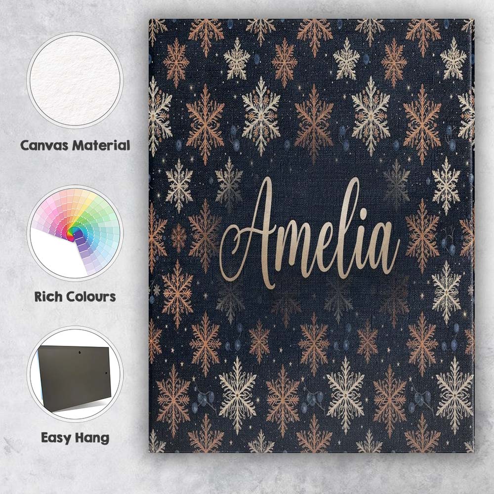 Personalised Name Elegant Gold Snowflake Custom Interior Decorative Contemporary Canvas Wall Art Print Decor Picture Ready to Hang