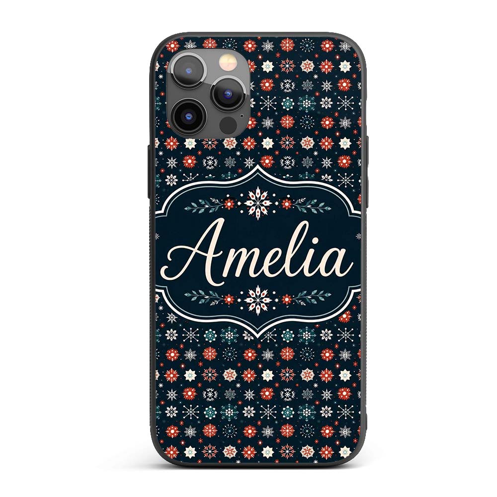 Festive Red Blue Snowflake Decorative Design Custom Name Protective Phone Case Mobile Cover Durable Everyday Smartphone Shock Resistant