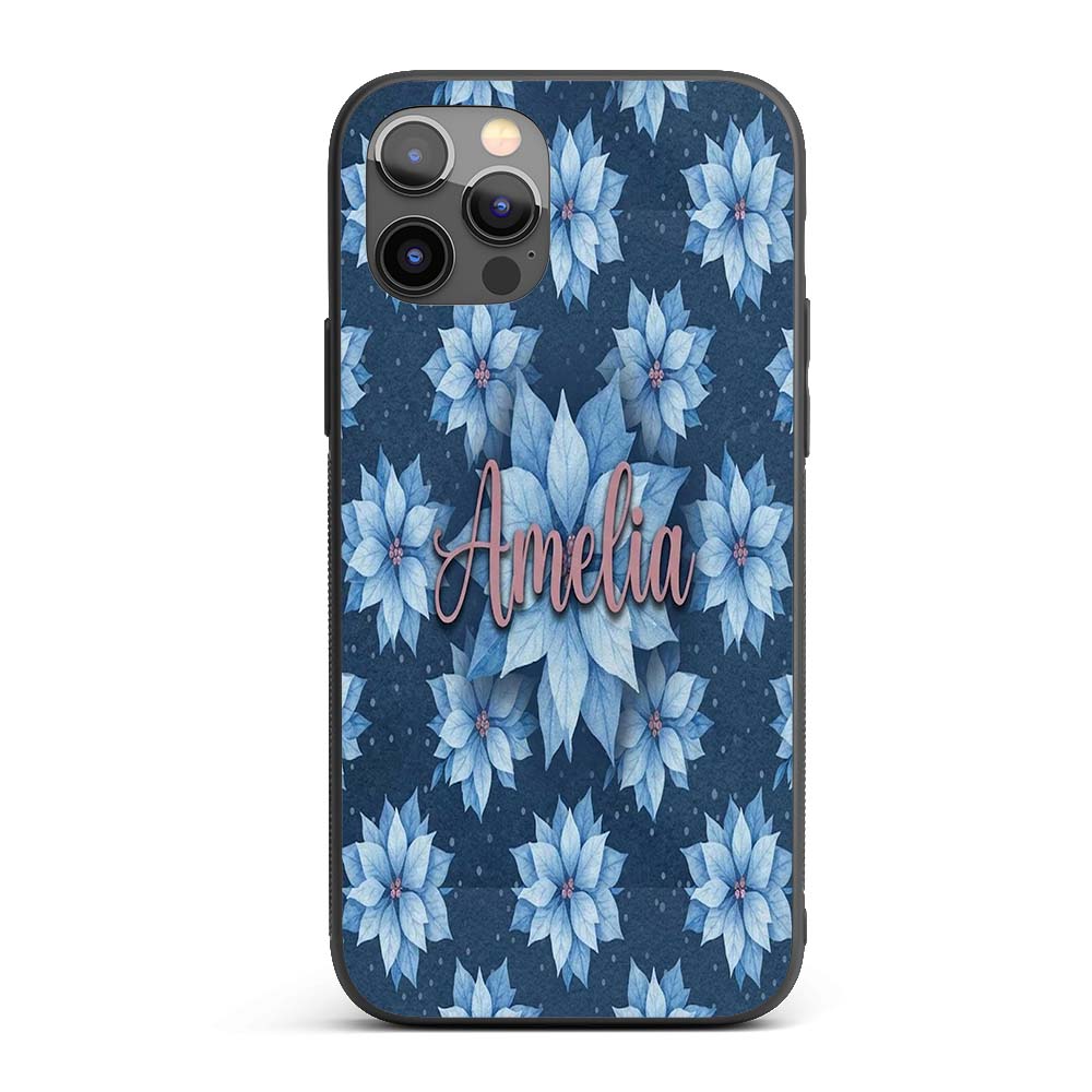 Blue Poinsettia Floral Winter Seamless Pattern Custom Name Protective Phone Case Mobile Cover Durable Everyday Smartphone Shock Resistant