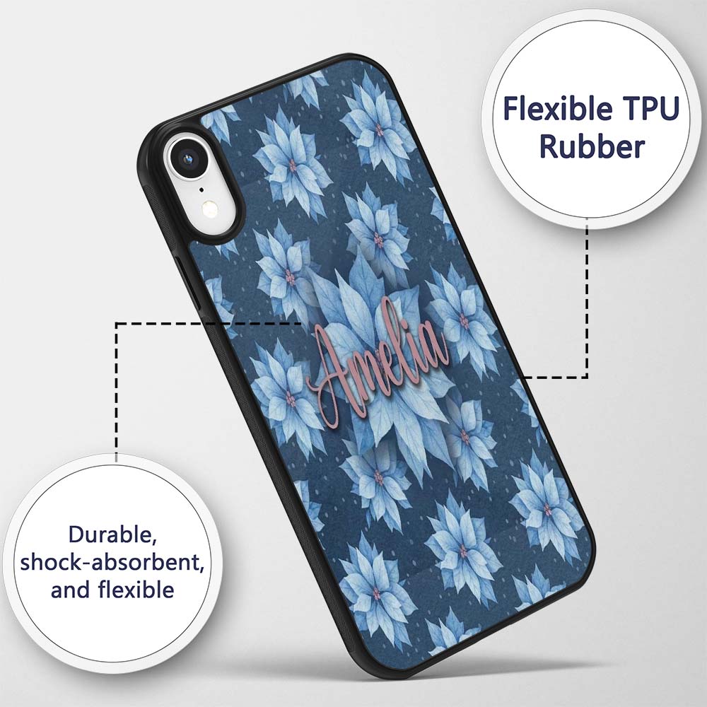 Blue Poinsettia Floral Winter Seamless Pattern Custom Name Protective Phone Case Mobile Cover Durable Everyday Smartphone Shock Resistant