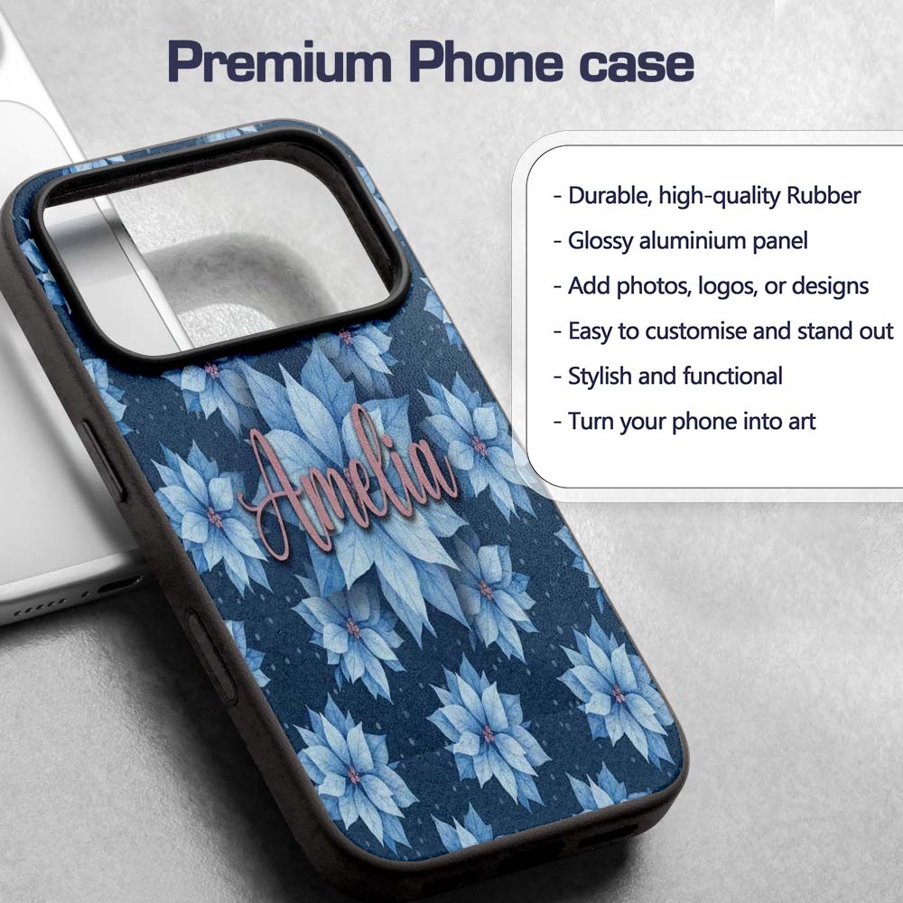 Blue Poinsettia Floral Winter Seamless Pattern Custom Name Protective Phone Case Mobile Cover Durable Everyday Smartphone Shock Resistant