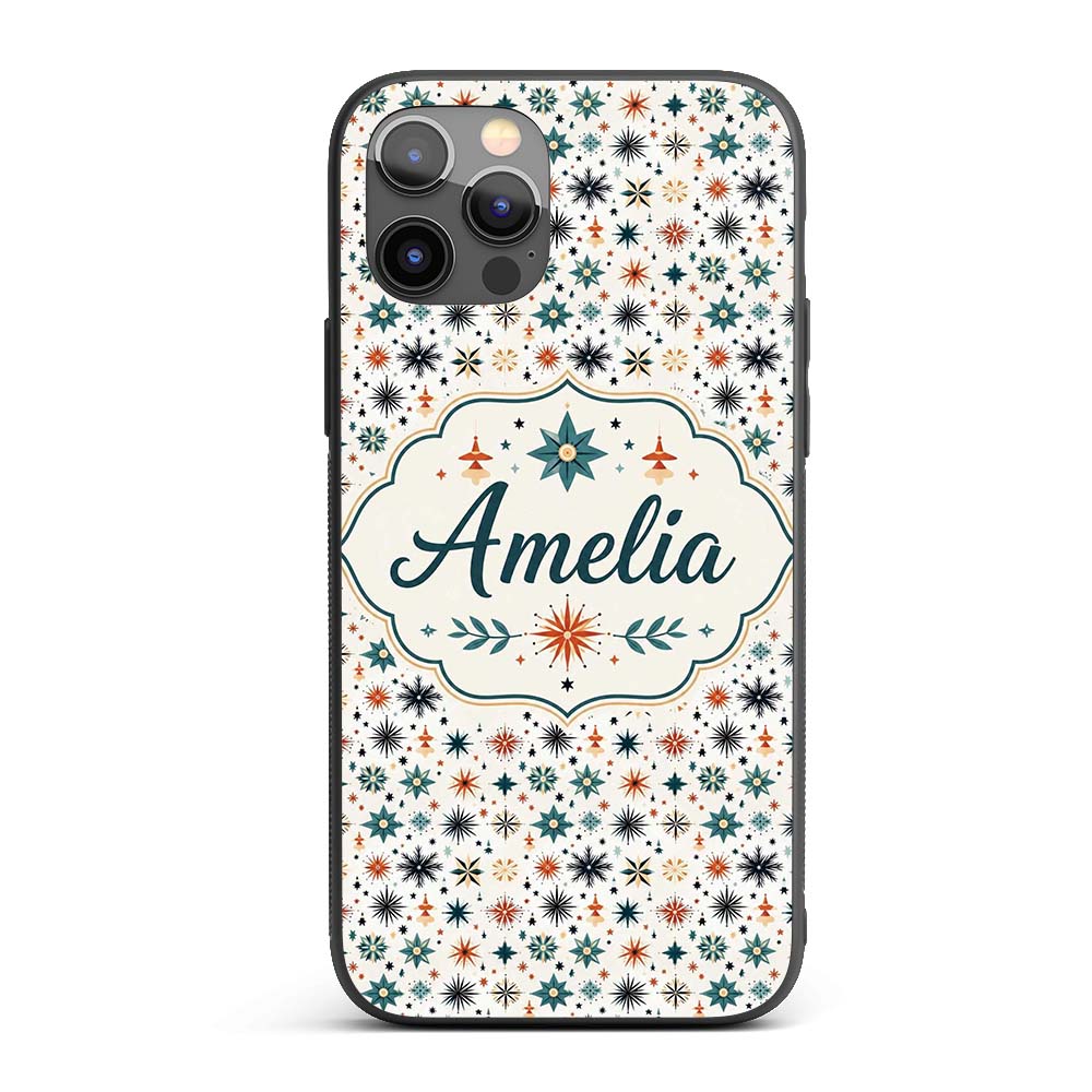 Retro Mid Century Starburst Seamless Pattern Custom Name Protective Phone Case Mobile Cover Durable Everyday Smartphone Shock Resistant