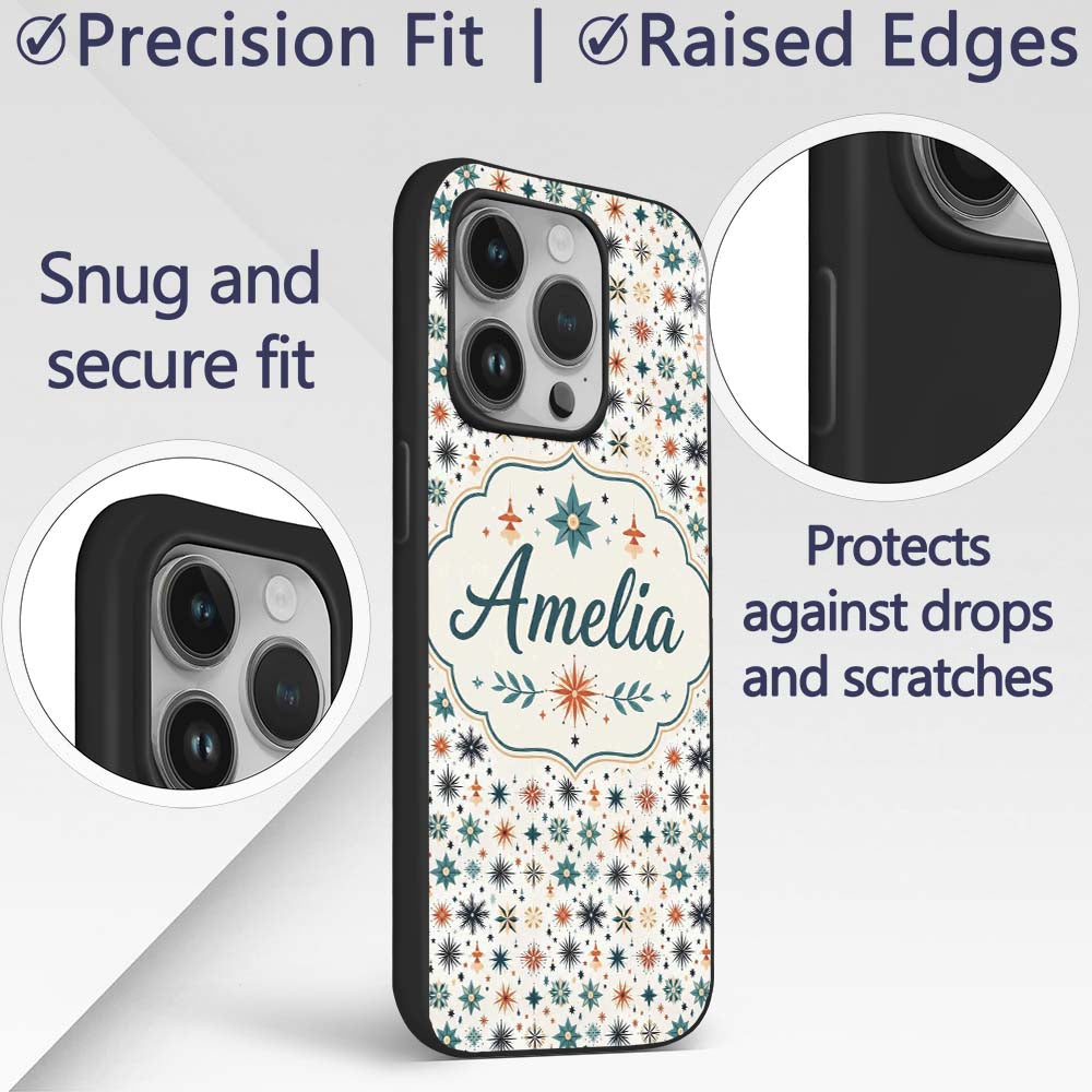 Retro Mid Century Starburst Seamless Pattern Custom Name Protective Phone Case Mobile Cover Durable Everyday Smartphone Shock Resistant