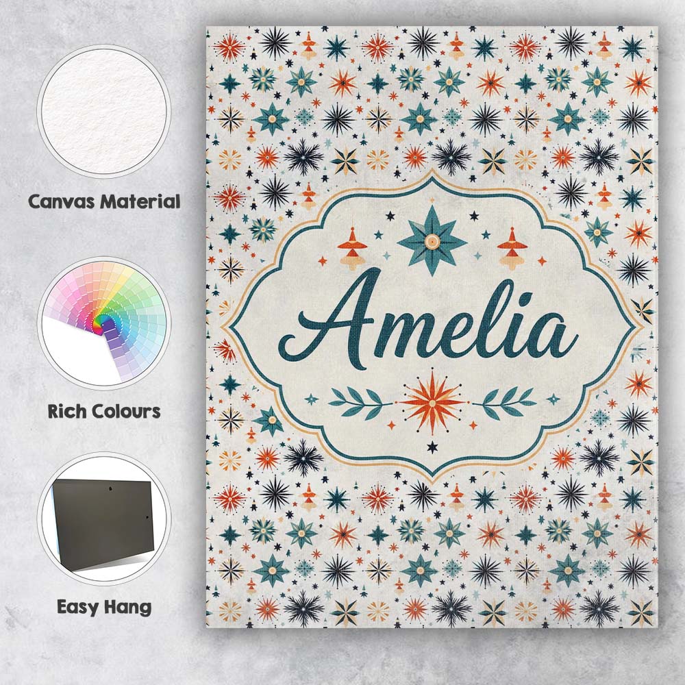Personalised Name Retro Mid Century Starburst Custom Unique Gift Idea Modern Room Accent Canvas Wall Art Print Decor Picture Ready to Hang