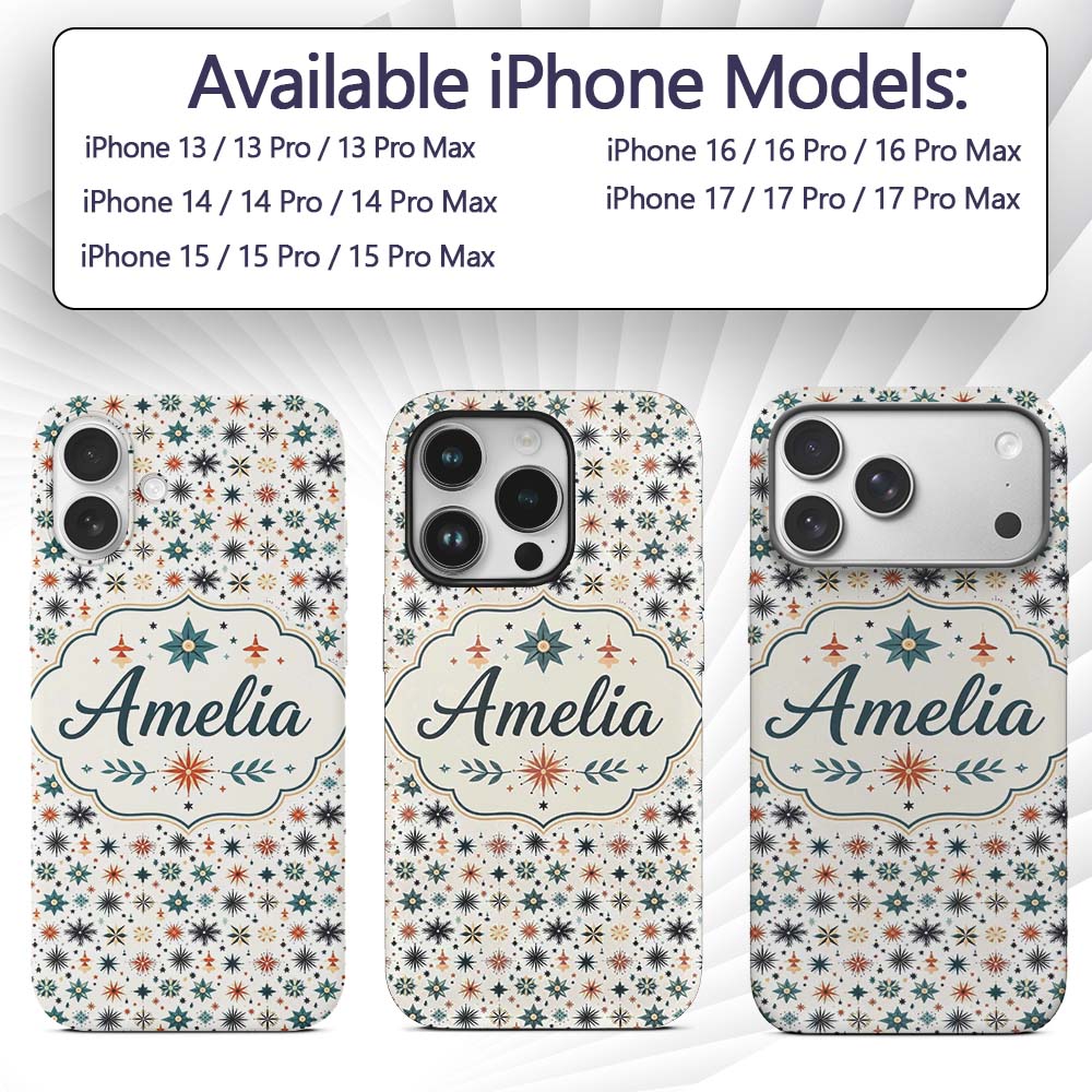 Retro Mid Century Starburst Seamless Pattern Custom Name Protective Phone Case Mobile Cover Durable Everyday Smartphone Shock Resistant