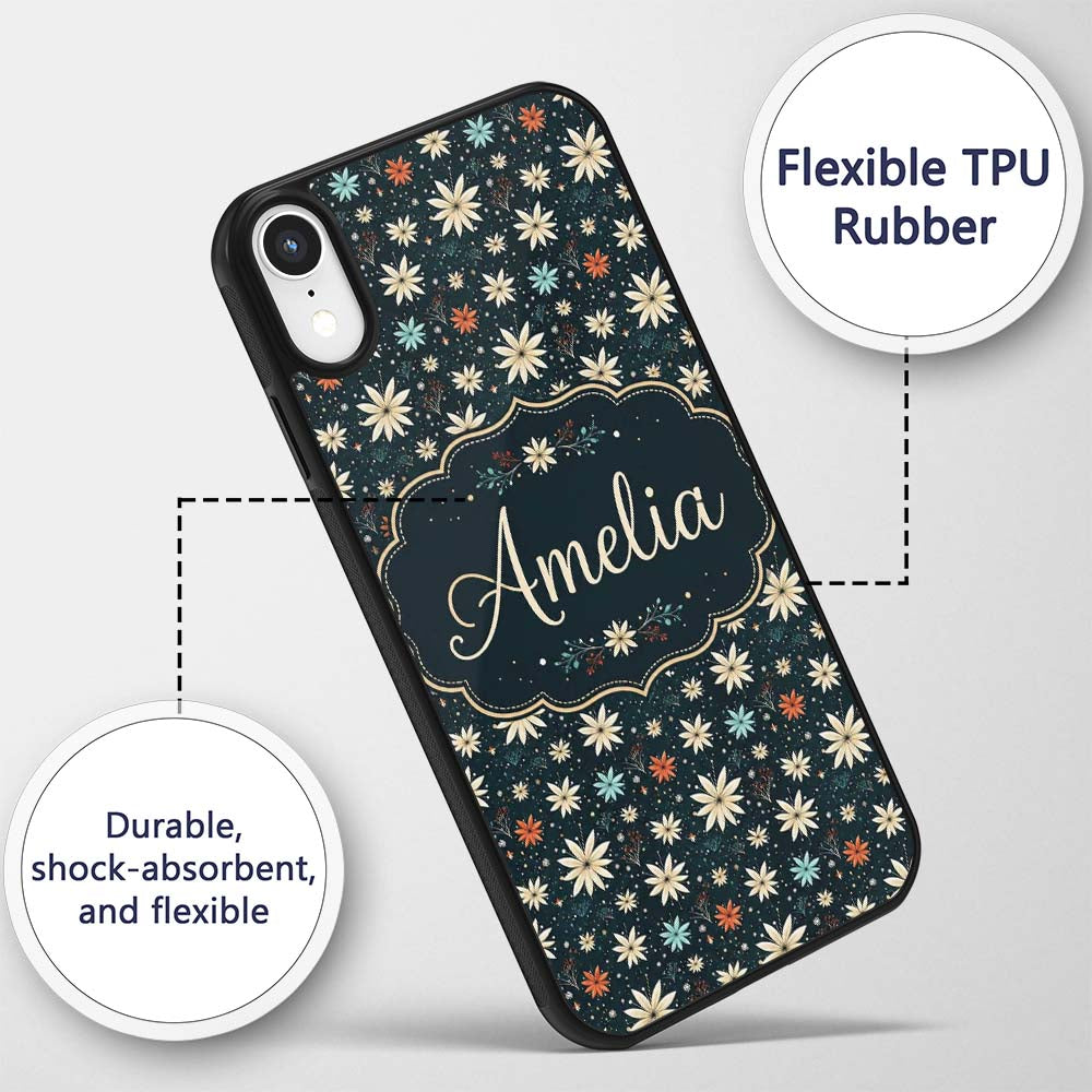Dark Floral Starburst Winter Seamless Pattern Custom Name Protective Phone Case Mobile Cover Durable Everyday Smartphone Shock Resistant