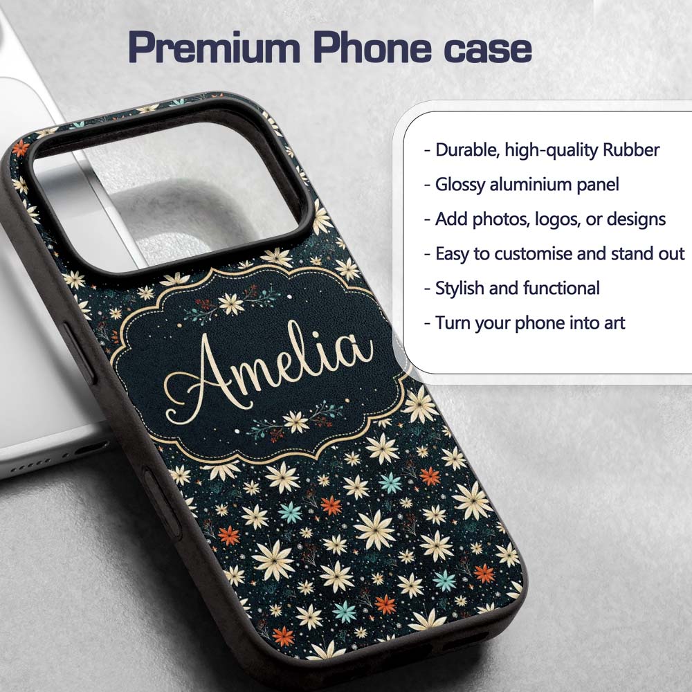 Dark Floral Starburst Winter Seamless Pattern Custom Name Protective Phone Case Mobile Cover Durable Everyday Smartphone Shock Resistant