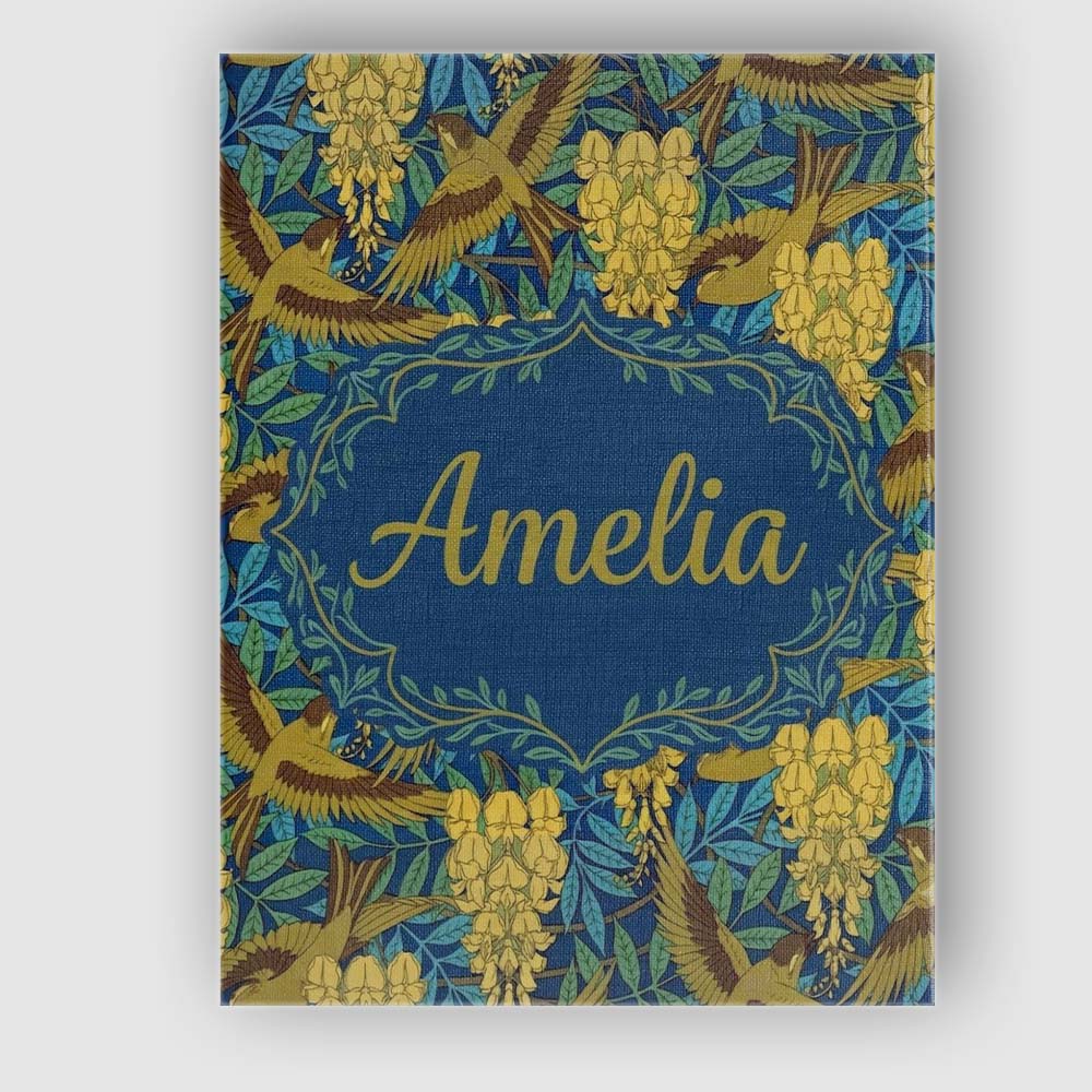 Personalised Name Golden Birds and Wisteria Custom Bespoke Interior Contemporary Canvas Wall Art Print Decor Picture Ready to Hang