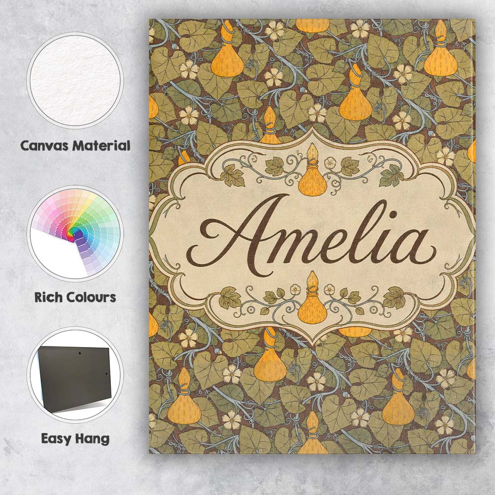Personalised Name Autumn Gourd Vine Floral Custom Unique Gift Idea Elegant Feature Canvas Wall Art Print Decor Picture Ready to Hang