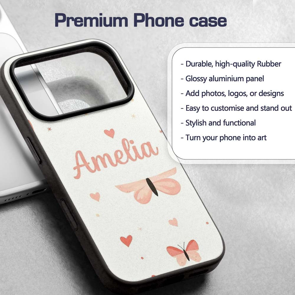 Soft Butterfly Hearts Pastel Seamless Pattern Custom Name Protective Phone Case Mobile Cover Durable Everyday Smartphone Shock Resistant