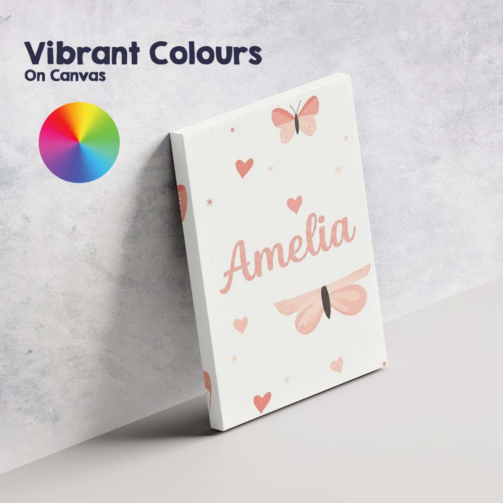 Personalised Name Soft Butterfly Hearts Custom Modern Room Accent Elegant Feature Canvas Wall Art Print Decor Picture Ready to Hang
