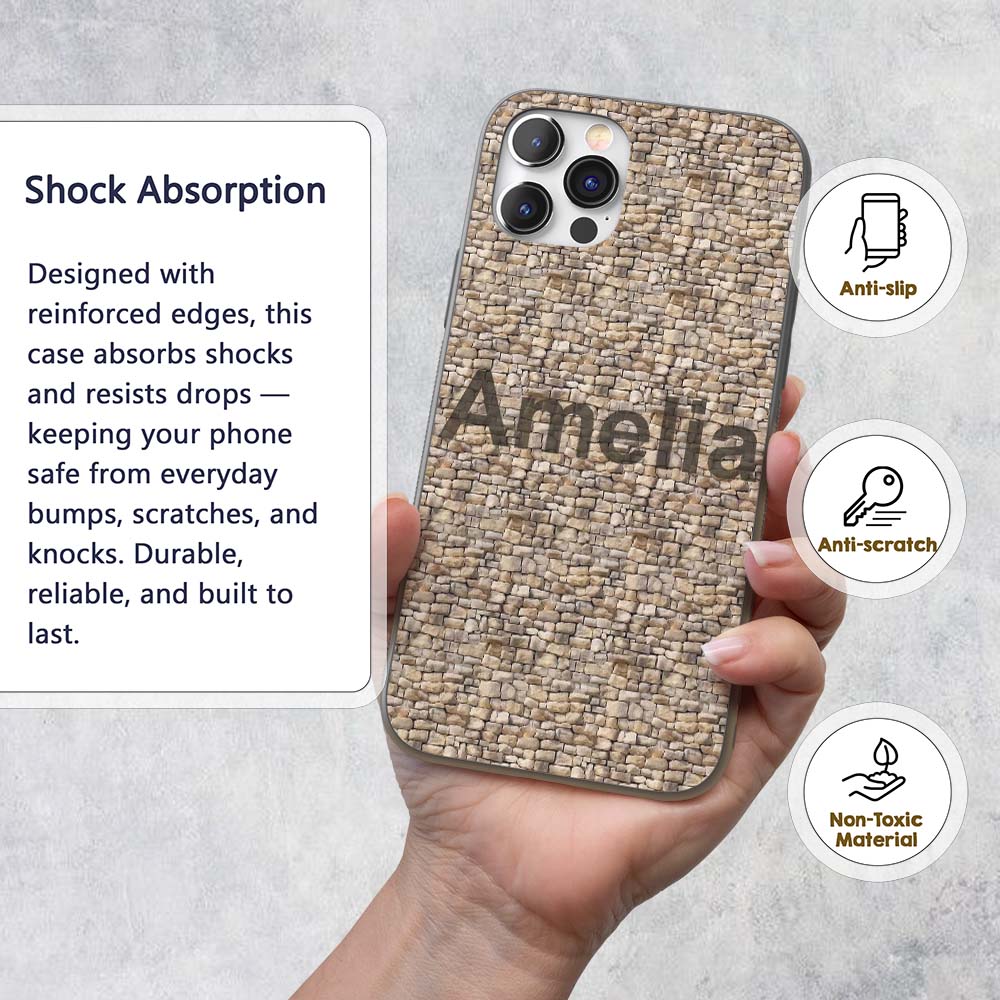 Natural Stone Wall Texture Decorative Design Custom Name Protective Phone Case Mobile Cover Durable Everyday Smartphone Shock Resistant
