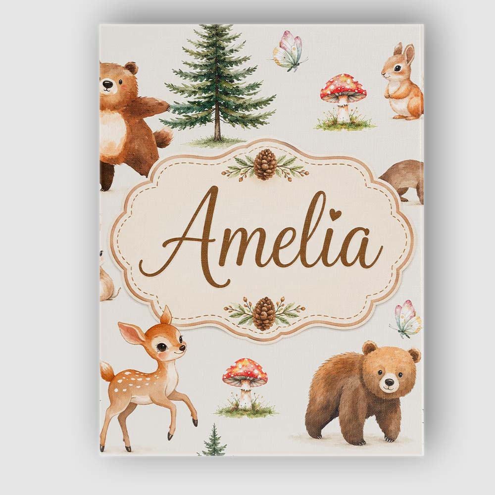 Personalised Name Cute Woodland Forest Custom Modern Room Accent Elegant Feature Canvas Wall Art Print Decor Picture Ready to Hang