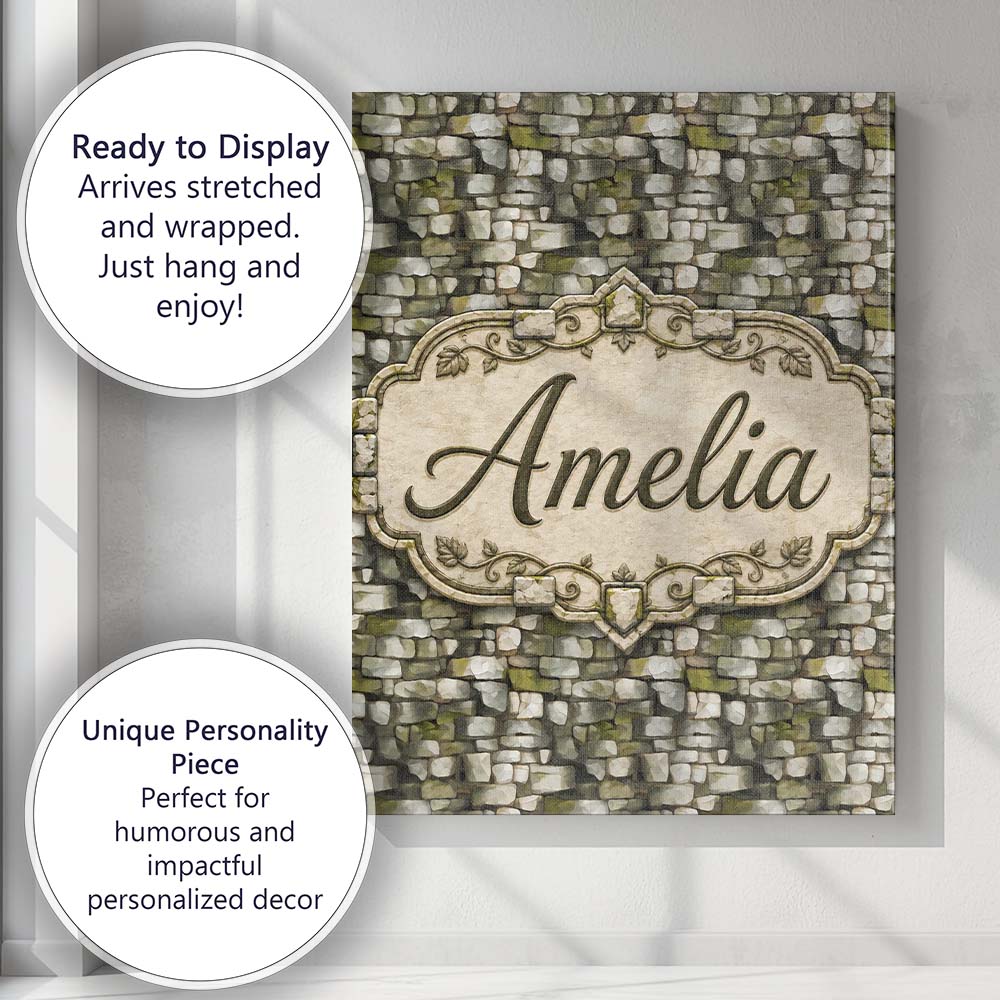 Personalised Name Mossy Stone Seamless Custom Modern Room Accent Elegant Feature Canvas Wall Art Print Decor Picture Ready to Hang
