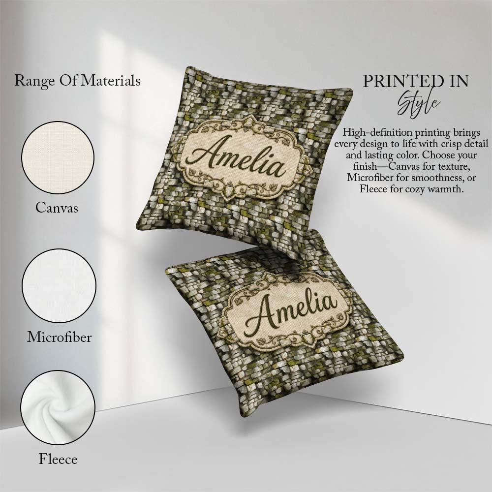Custom Name Mossy Stone Wall Pattern Rustic Natural Rock Texture Square Filled Cushion Throw Pillow Sofa Bed Home Decor Zip Washable UK Made