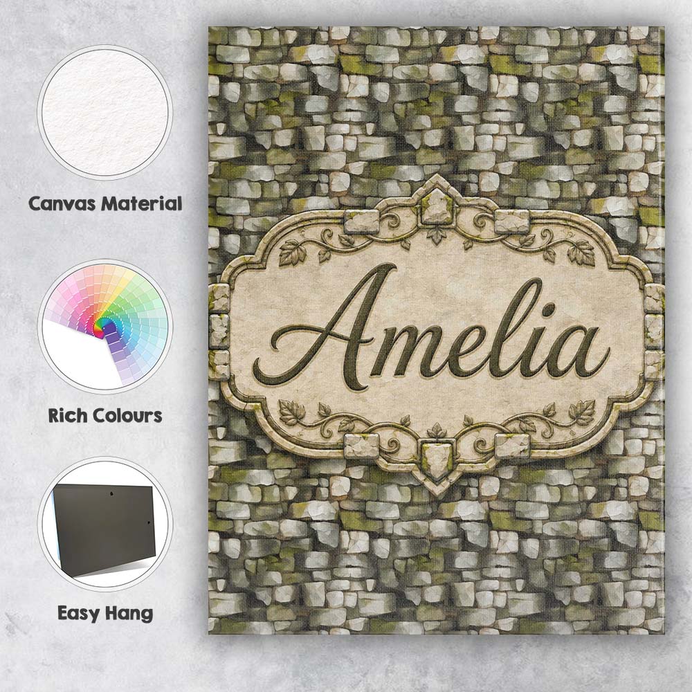 Personalised Name Mossy Stone Seamless Custom Modern Room Accent Elegant Feature Canvas Wall Art Print Decor Picture Ready to Hang