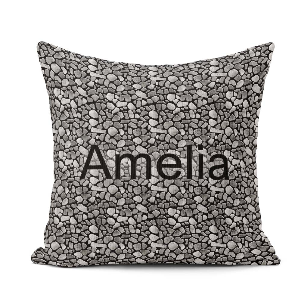 Custom Name Black Grey Pebble Stone Seamless Pattern Modern Rock Square Filled Cushion Throw Pillow Sofa Bed Home Decor Zip Washable UK Made