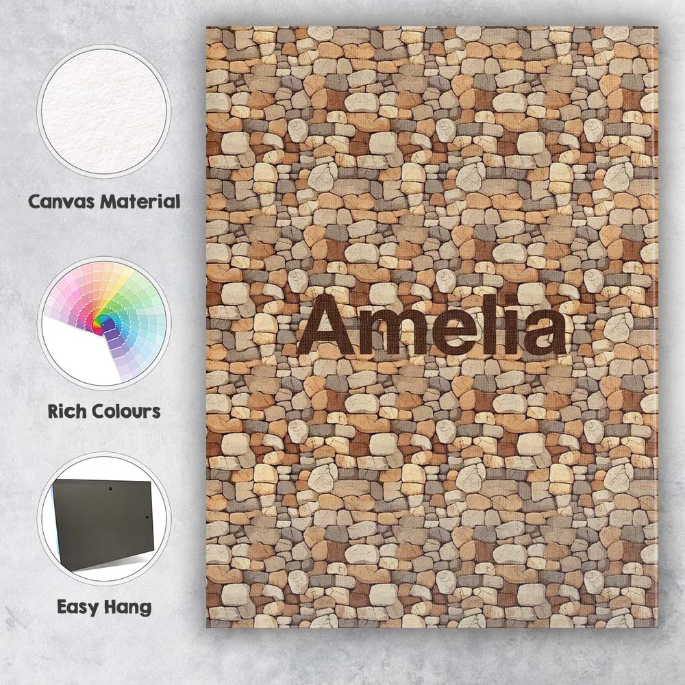 Personalised Name Warm Beige Stone Custom Stylish Home Interior Unique Gift Idea Canvas Wall Art Print Decor Picture Ready to Hang