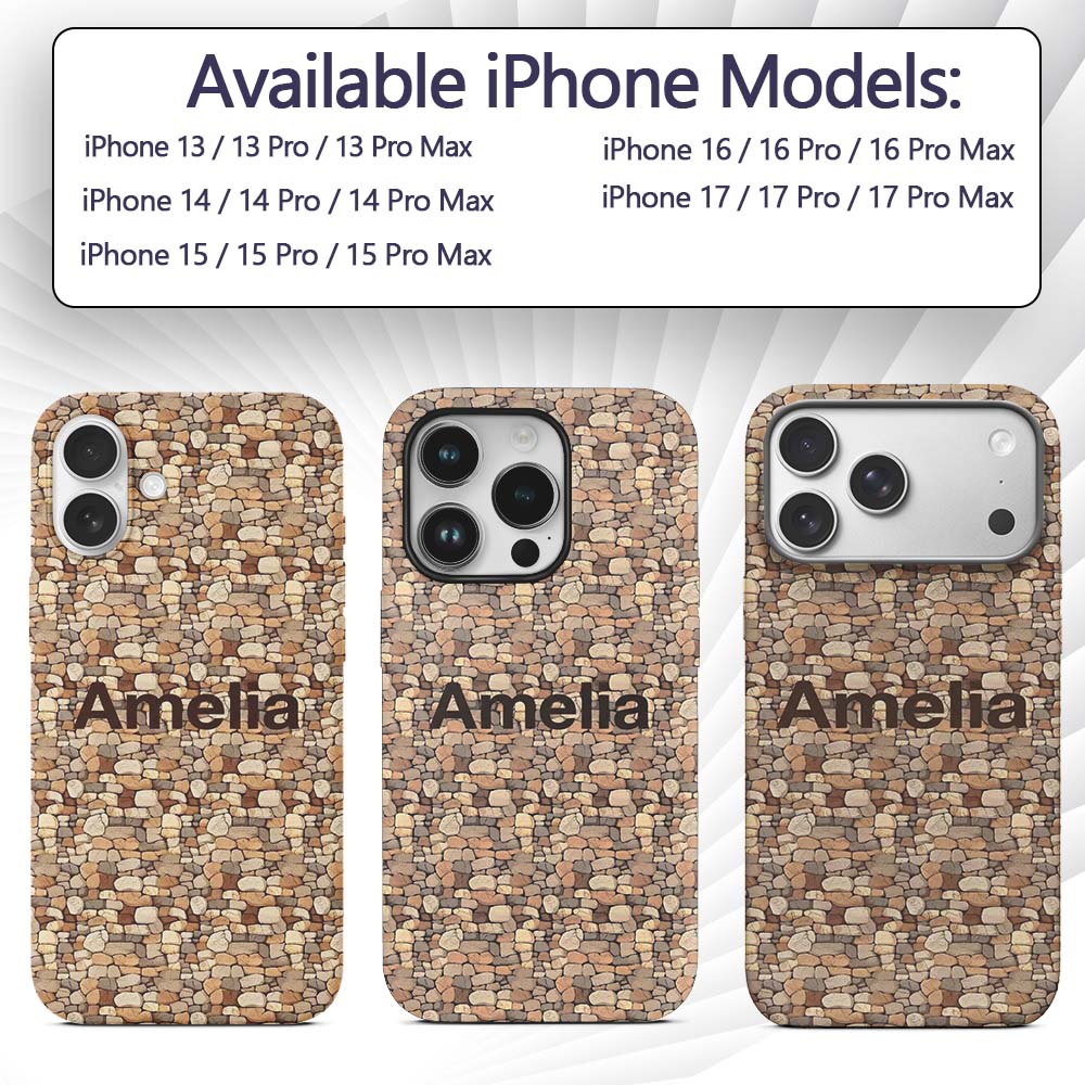 Warm Beige Stone Wall Seamless Pattern Rustic Custom Name Protective Phone Case Mobile Cover Durable Everyday Smartphone Shock Resistant