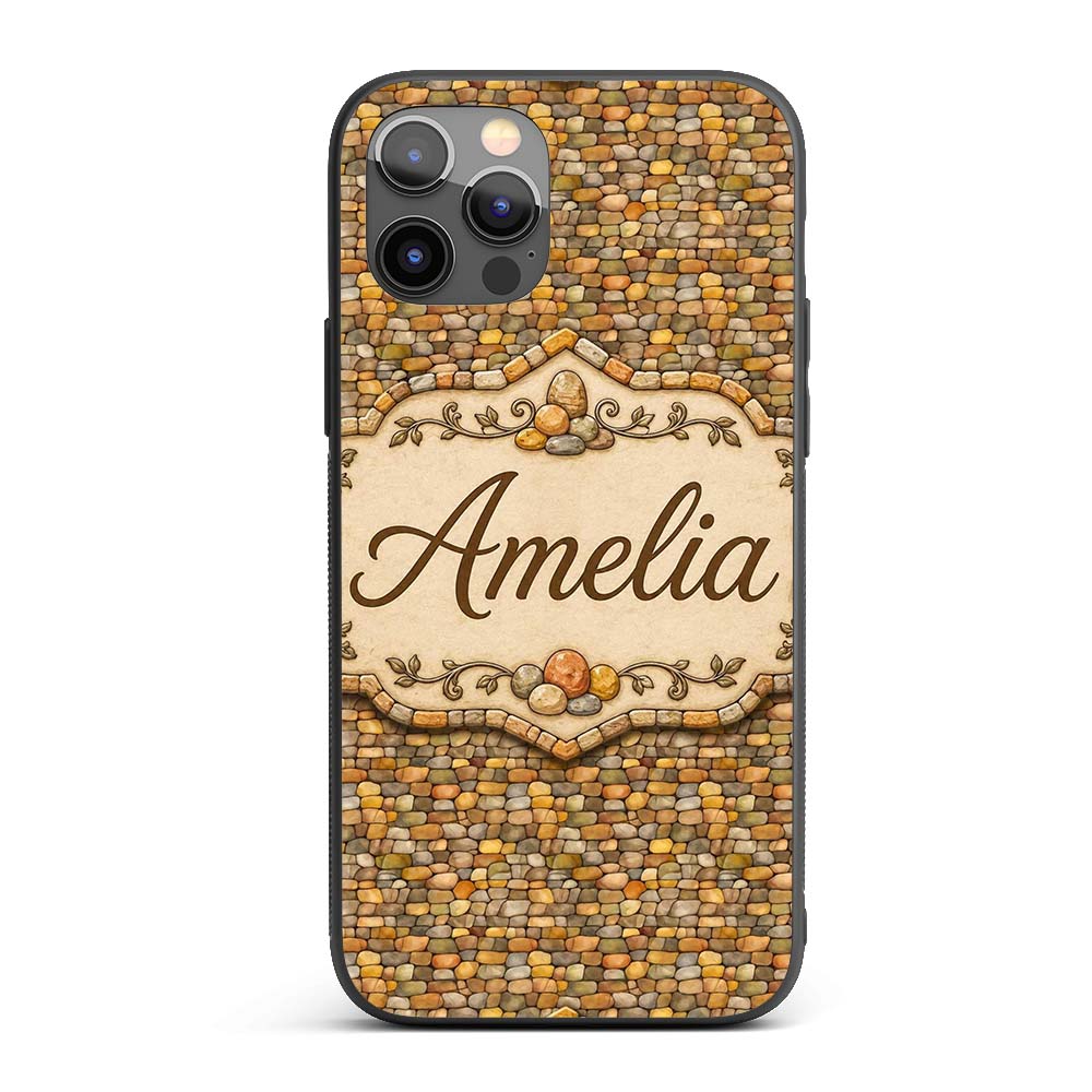 Golden Brown Pebble Stone Seamless Pattern Earth Custom Name Protective Phone Case Mobile Cover Durable Everyday Smartphone Shock Resistant