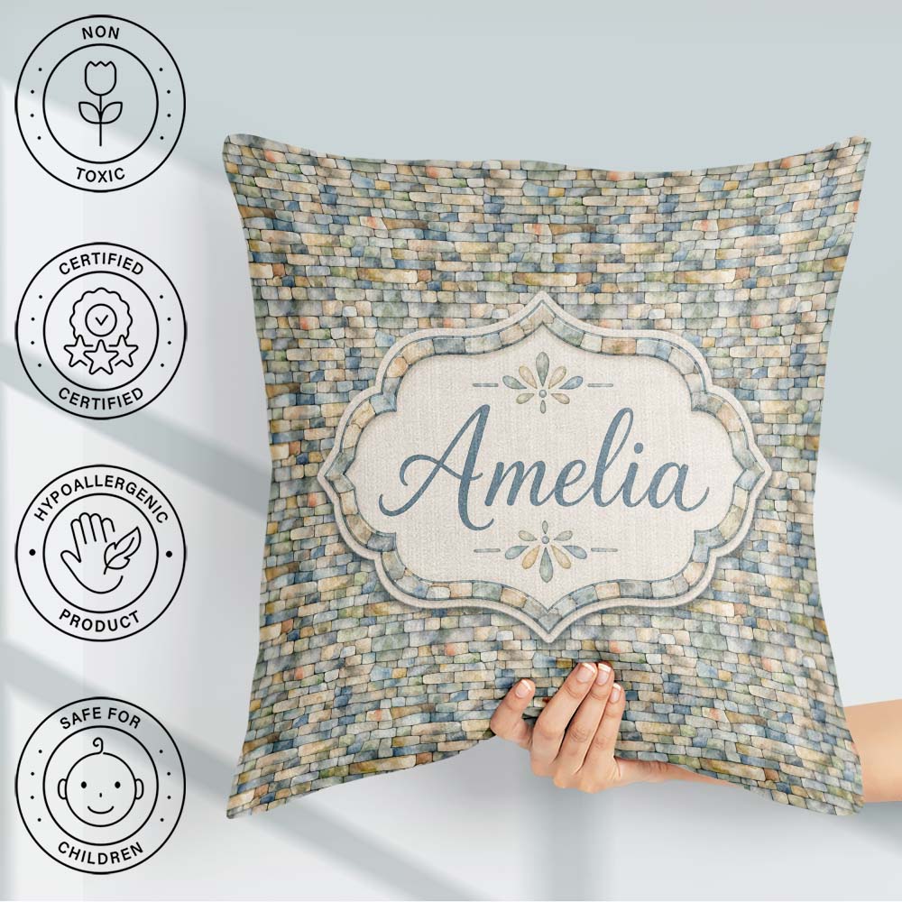 Custom Name Mixed Colour Pebble Seamless Pattern Natural Texture Square Filled Cushion Throw Pillow Sofa Bed Home Decor Zip Washable UK Made