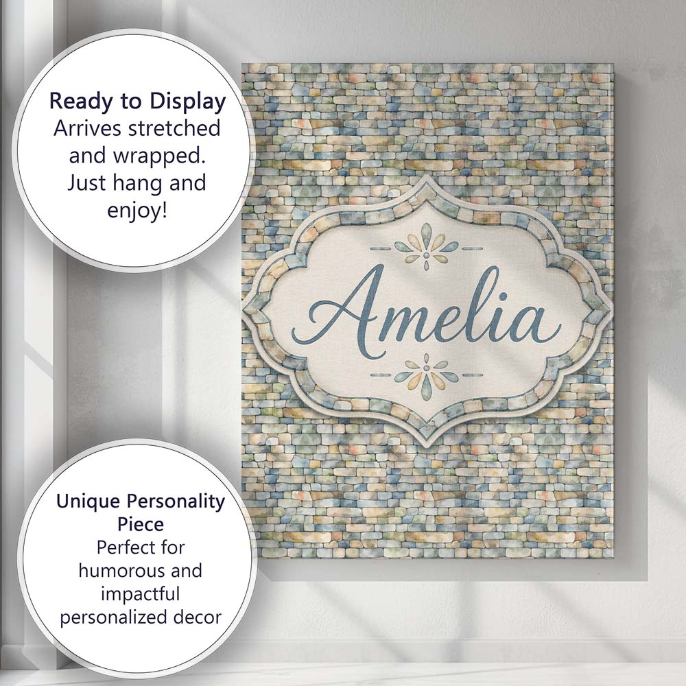 Personalised Name Mixed Colour Pebble Stone Custom Bespoke Interior Contemporary Canvas Wall Art Print Decor Picture Ready to Hang
