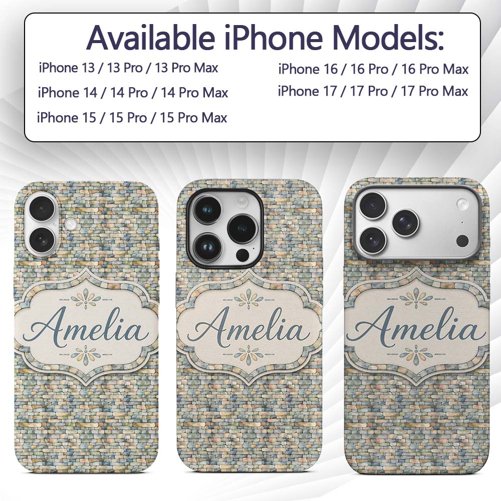 Mixed Colour Pebble Stone Seamless Printed Design Custom Name Protective Phone Case Mobile Cover Durable Everyday Smartphone Shock Resistant