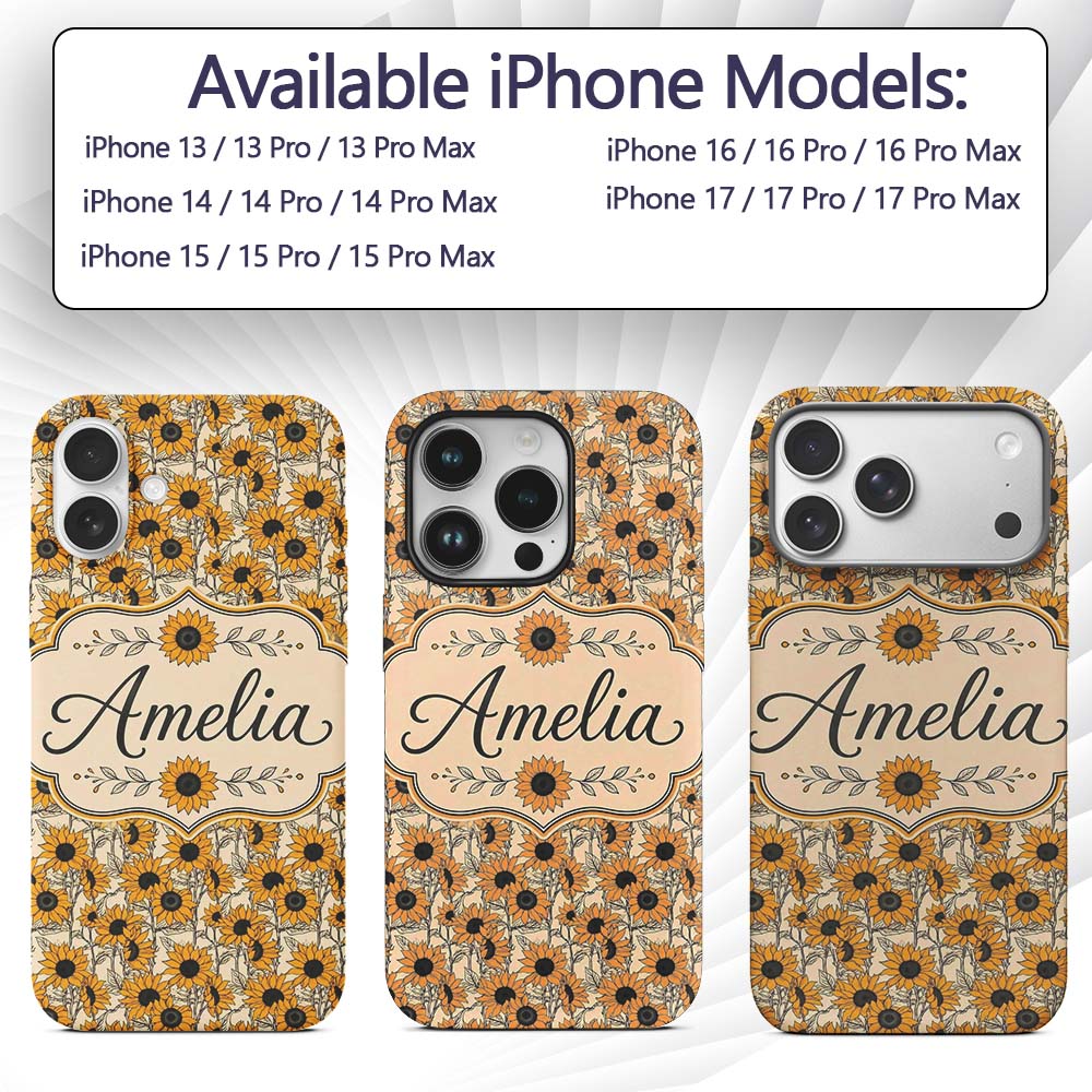 Sunflower Floral Seamless Pattern Bold Yellow Custom Name Protective Phone Case Mobile Cover Durable Everyday Smartphone Shock Resistant