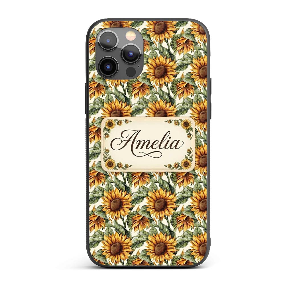 Realistic Sunflower Floral Decorative Design Custom Name Protective Phone Case Mobile Cover Durable Everyday Smartphone Shock Resistant