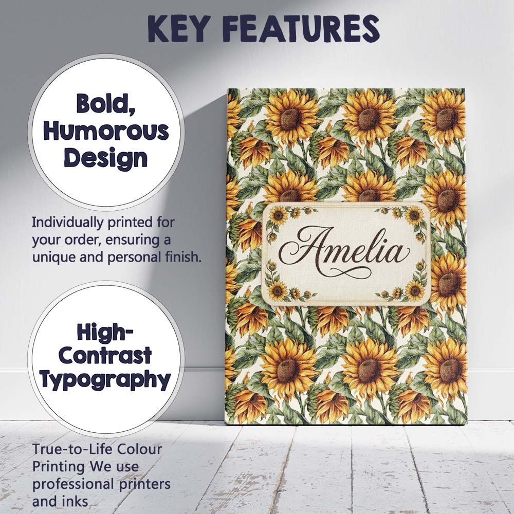 Personalised Name Realistic Sunflower Custom Modern Room Accent Creative Decorator Style Canvas Wall Art Print Decor Picture Ready to Hang