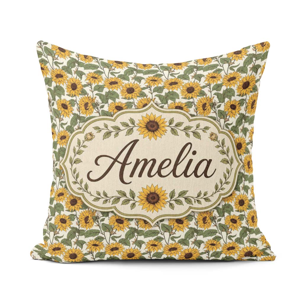 Custom Name Classic Sunflower Seamless Pattern Natural Botanical Square Filled Cushion Throw Pillow Sofa Bed Home Decor Zip Washable UK Made